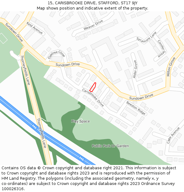 15, CARISBROOKE DRIVE, STAFFORD, ST17 9JY: Location map and indicative extent of plot
