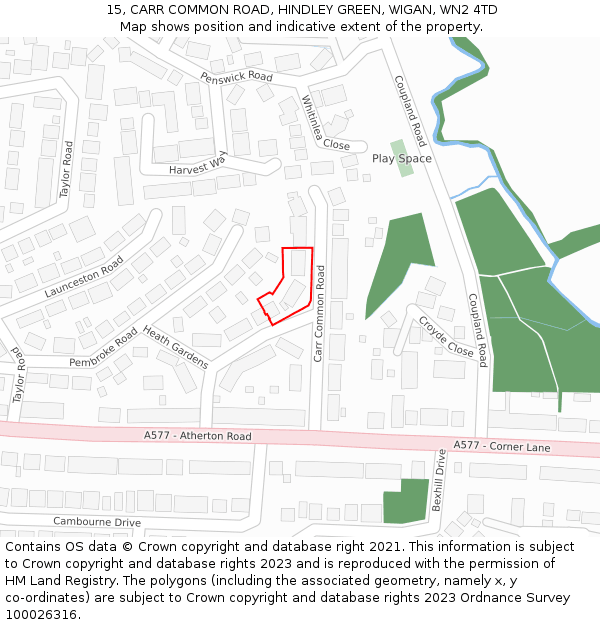 15, CARR COMMON ROAD, HINDLEY GREEN, WIGAN, WN2 4TD: Location map and indicative extent of plot