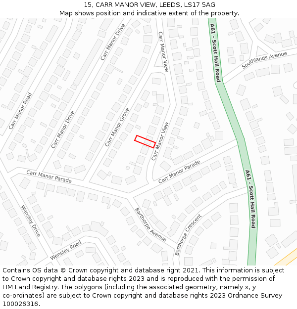15, CARR MANOR VIEW, LEEDS, LS17 5AG: Location map and indicative extent of plot