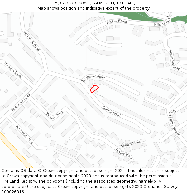 15, CARRICK ROAD, FALMOUTH, TR11 4PQ: Location map and indicative extent of plot