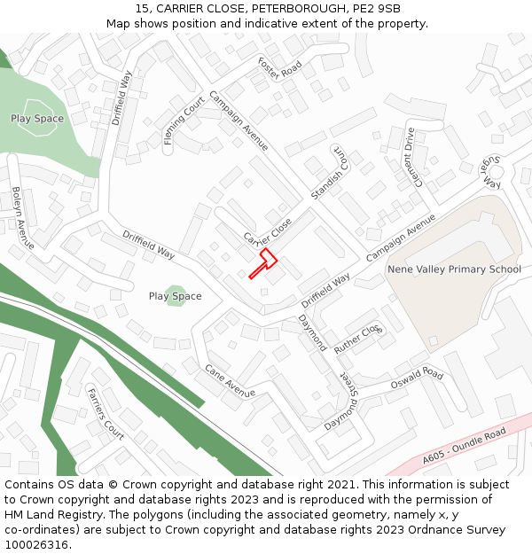 15, CARRIER CLOSE, PETERBOROUGH, PE2 9SB: Location map and indicative extent of plot