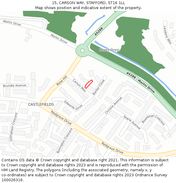 15, CARSON WAY, STAFFORD, ST16 1LL: Location map and indicative extent of plot