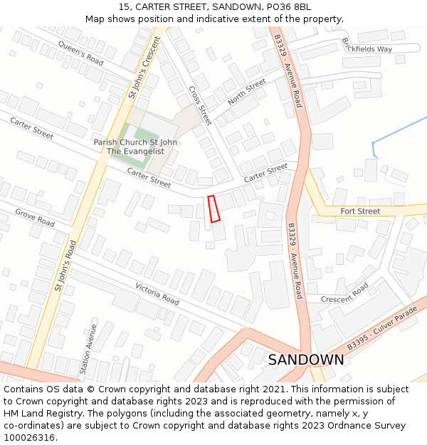 15, CARTER STREET, SANDOWN, PO36 8BL: Location map and indicative extent of plot