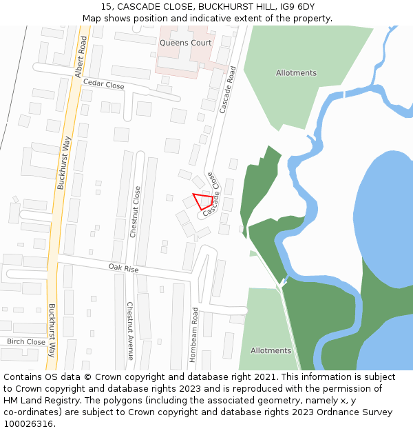 15, CASCADE CLOSE, BUCKHURST HILL, IG9 6DY: Location map and indicative extent of plot