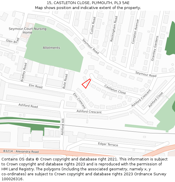 15, CASTLETON CLOSE, PLYMOUTH, PL3 5AE: Location map and indicative extent of plot