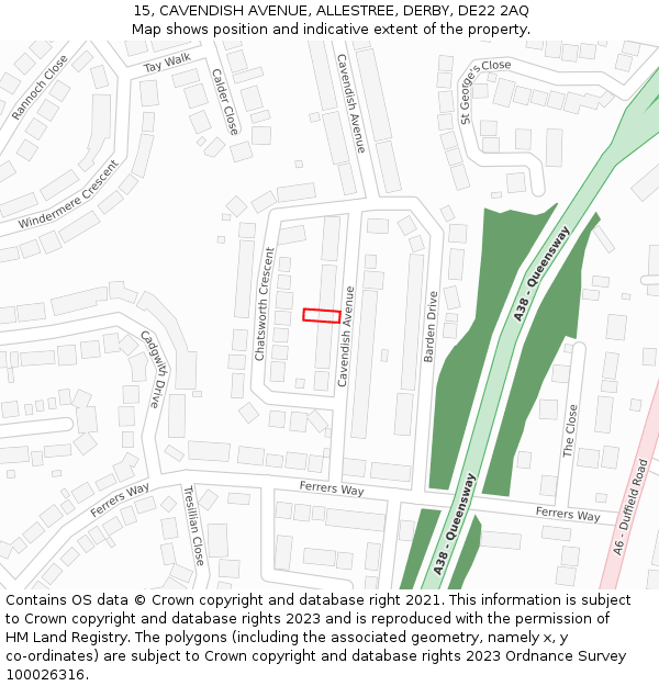 15, CAVENDISH AVENUE, ALLESTREE, DERBY, DE22 2AQ: Location map and indicative extent of plot