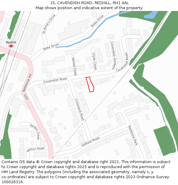 15, CAVENDISH ROAD, REDHILL, RH1 4AL: Location map and indicative extent of plot