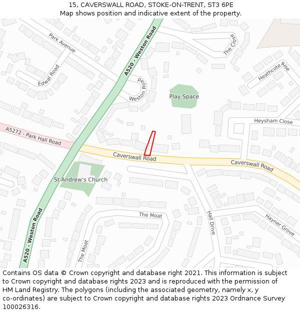 15, CAVERSWALL ROAD, STOKE-ON-TRENT, ST3 6PE: Location map and indicative extent of plot