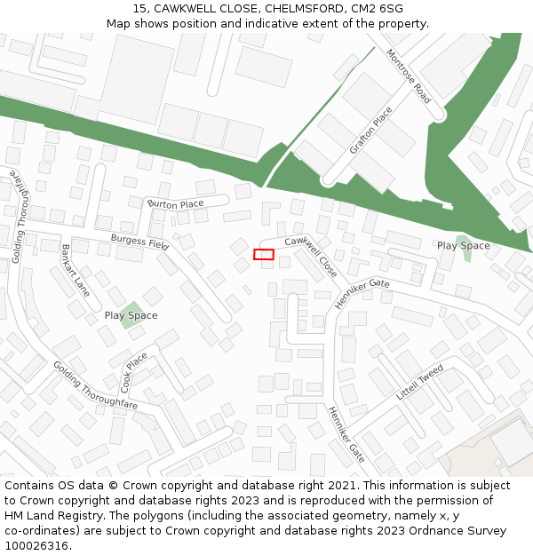15, CAWKWELL CLOSE, CHELMSFORD, CM2 6SG: Location map and indicative extent of plot