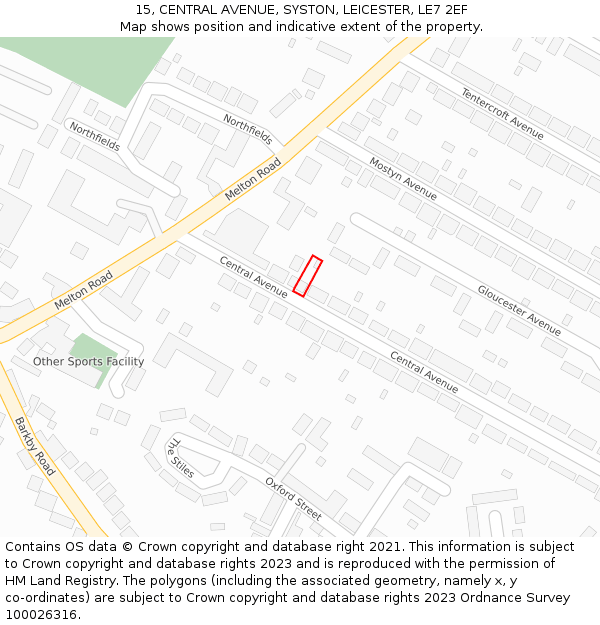 15, CENTRAL AVENUE, SYSTON, LEICESTER, LE7 2EF: Location map and indicative extent of plot