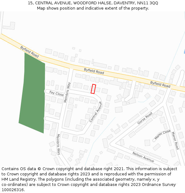 15, CENTRAL AVENUE, WOODFORD HALSE, DAVENTRY, NN11 3QQ: Location map and indicative extent of plot