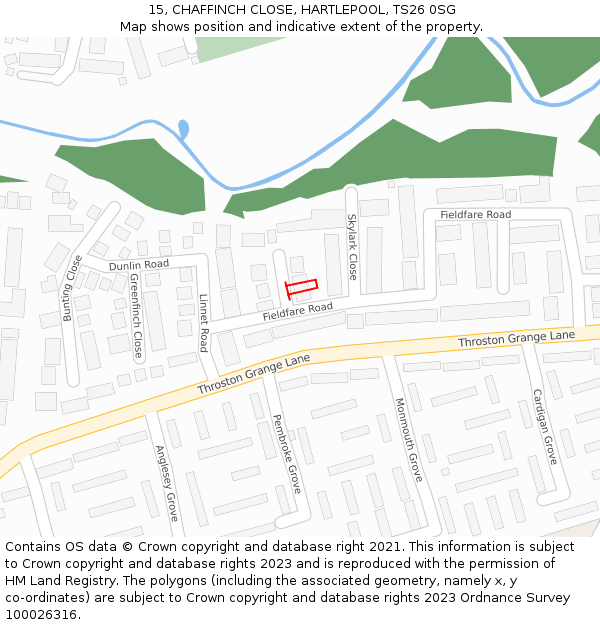 15, CHAFFINCH CLOSE, HARTLEPOOL, TS26 0SG: Location map and indicative extent of plot