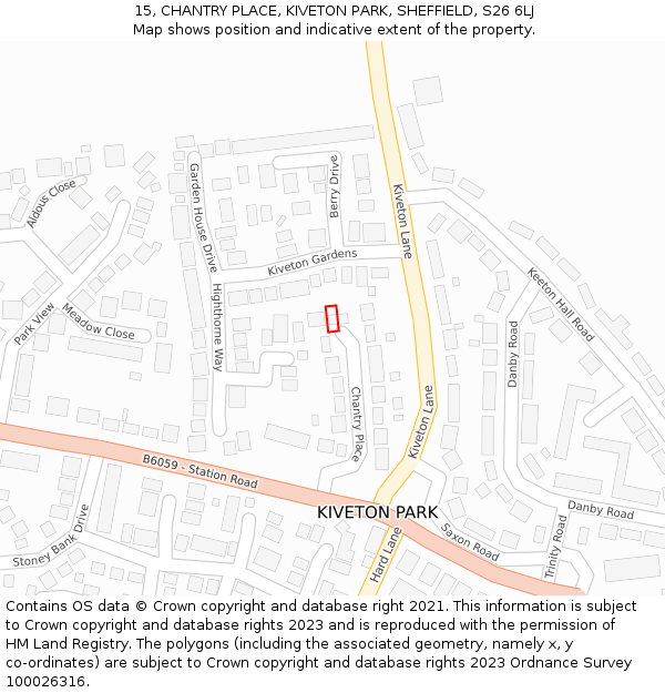 15, CHANTRY PLACE, KIVETON PARK, SHEFFIELD, S26 6LJ: Location map and indicative extent of plot