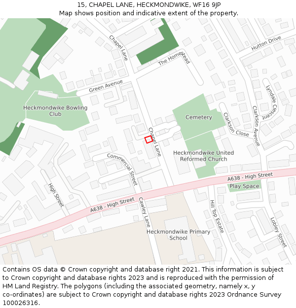 15, CHAPEL LANE, HECKMONDWIKE, WF16 9JP: Location map and indicative extent of plot