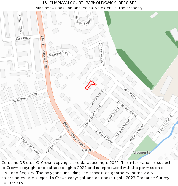 15, CHAPMAN COURT, BARNOLDSWICK, BB18 5EE: Location map and indicative extent of plot