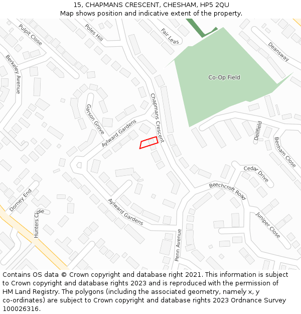 15, CHAPMANS CRESCENT, CHESHAM, HP5 2QU: Location map and indicative extent of plot