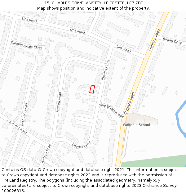 15, CHARLES DRIVE, ANSTEY, LEICESTER, LE7 7BF: Location map and indicative extent of plot