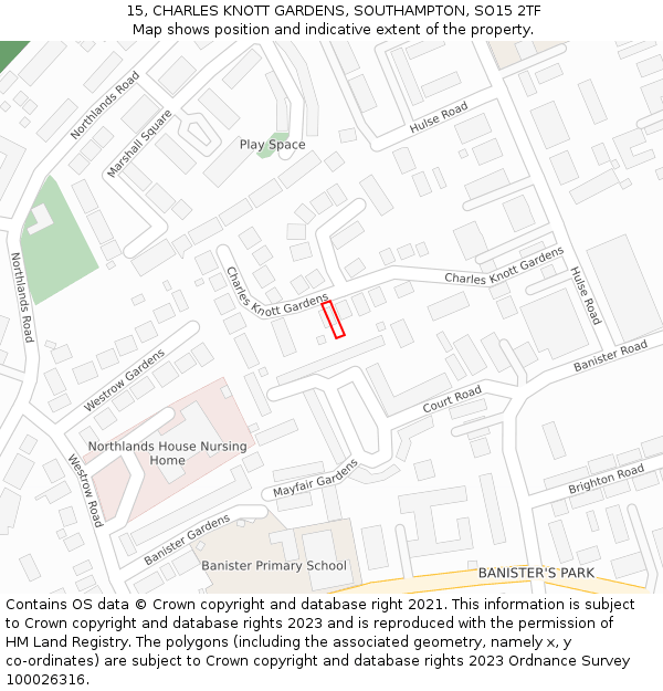 15, CHARLES KNOTT GARDENS, SOUTHAMPTON, SO15 2TF: Location map and indicative extent of plot