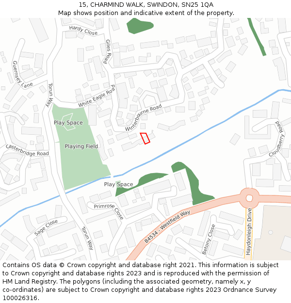 15, CHARMIND WALK, SWINDON, SN25 1QA: Location map and indicative extent of plot