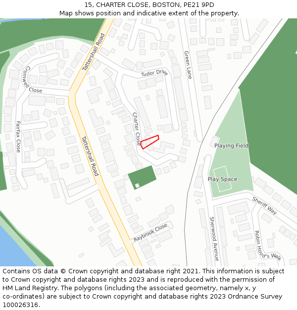 15, CHARTER CLOSE, BOSTON, PE21 9PD: Location map and indicative extent of plot