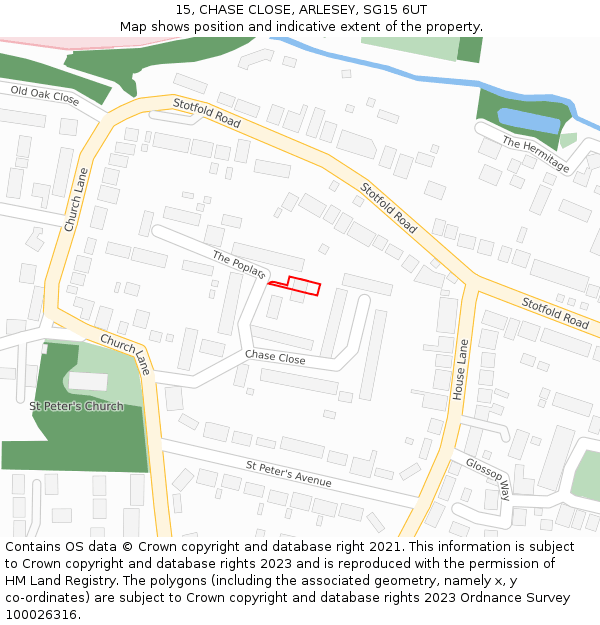 15, CHASE CLOSE, ARLESEY, SG15 6UT: Location map and indicative extent of plot