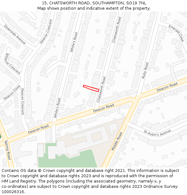 15, CHATSWORTH ROAD, SOUTHAMPTON, SO19 7NL: Location map and indicative extent of plot
