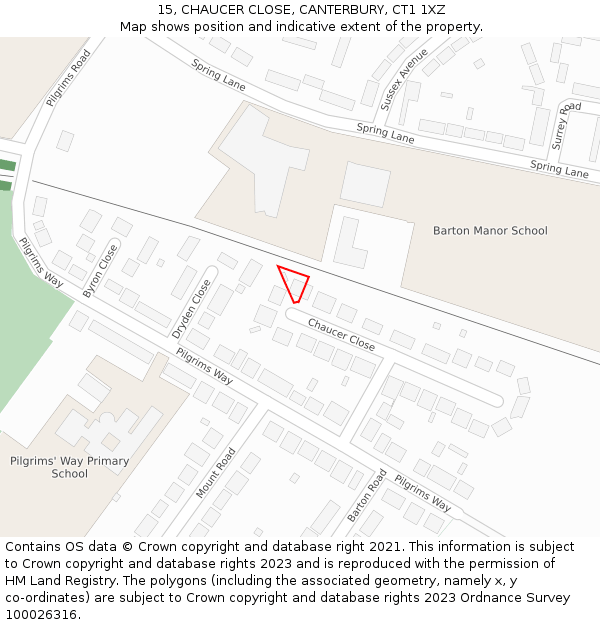 15, CHAUCER CLOSE, CANTERBURY, CT1 1XZ: Location map and indicative extent of plot