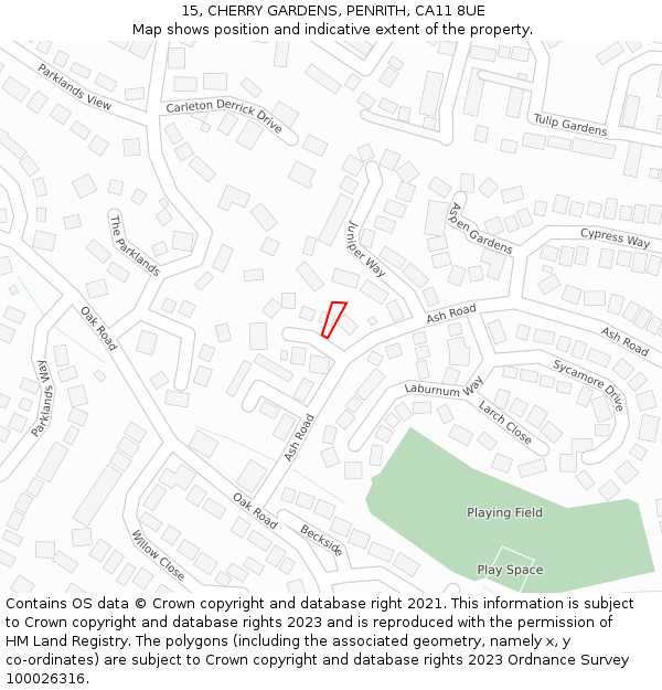 15, CHERRY GARDENS, PENRITH, CA11 8UE: Location map and indicative extent of plot