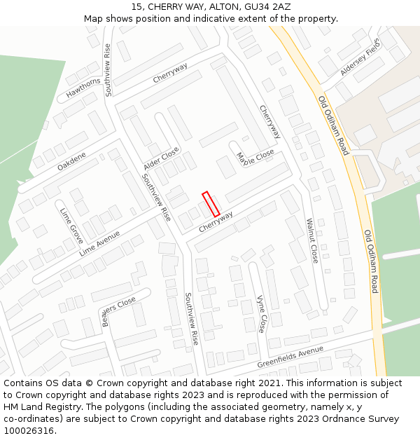15, CHERRY WAY, ALTON, GU34 2AZ: Location map and indicative extent of plot
