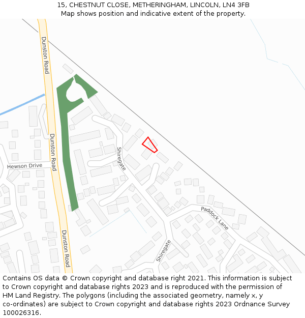 15, CHESTNUT CLOSE, METHERINGHAM, LINCOLN, LN4 3FB: Location map and indicative extent of plot