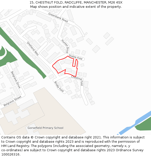 15, CHESTNUT FOLD, RADCLIFFE, MANCHESTER, M26 4SX: Location map and indicative extent of plot