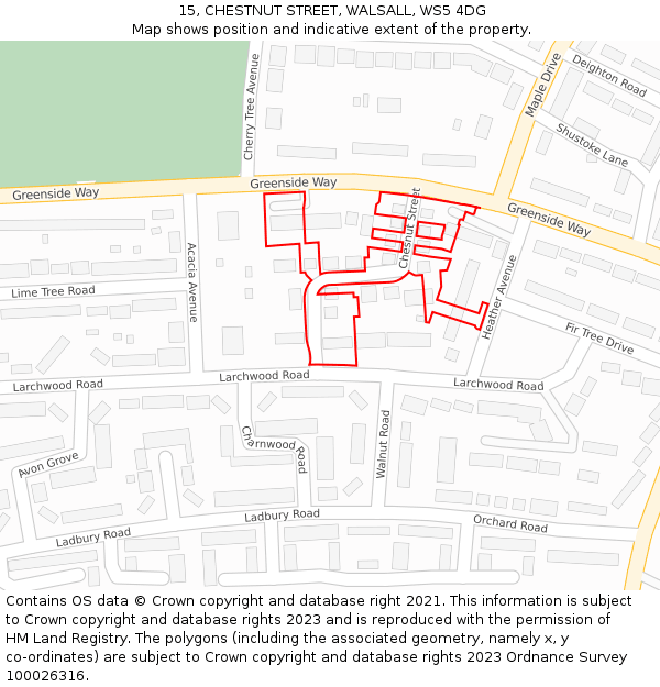 15, CHESTNUT STREET, WALSALL, WS5 4DG: Location map and indicative extent of plot