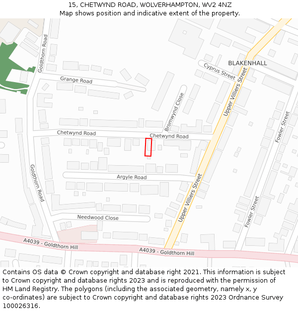 15, CHETWYND ROAD, WOLVERHAMPTON, WV2 4NZ: Location map and indicative extent of plot