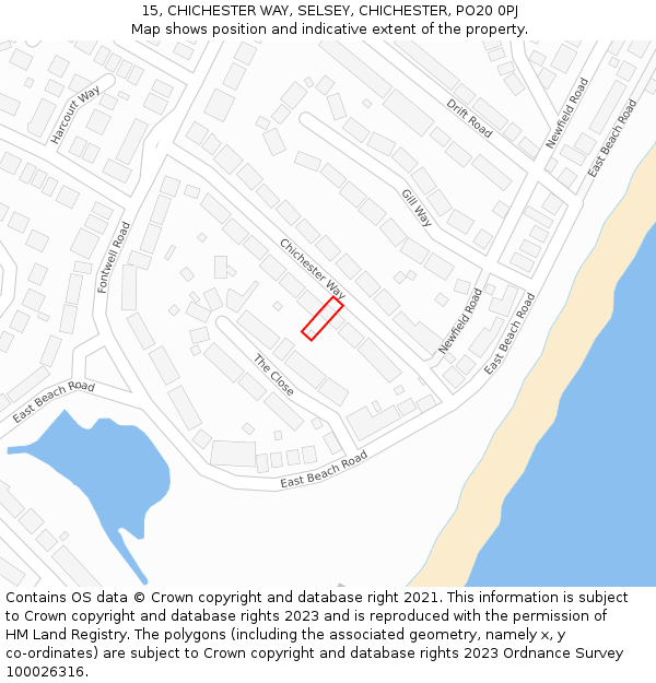 15, CHICHESTER WAY, SELSEY, CHICHESTER, PO20 0PJ: Location map and indicative extent of plot