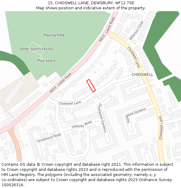 15, CHIDSWELL LANE, DEWSBURY, WF12 7SE: Location map and indicative extent of plot