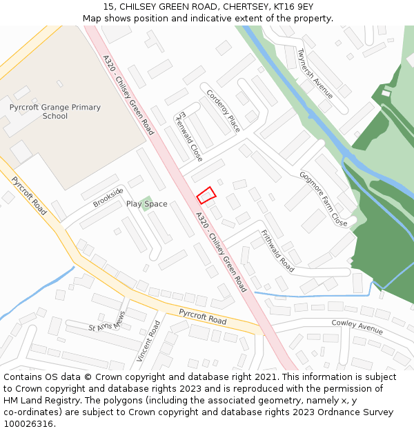 15, CHILSEY GREEN ROAD, CHERTSEY, KT16 9EY: Location map and indicative extent of plot
