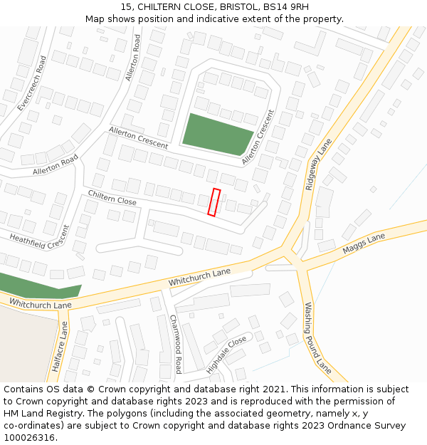 15, CHILTERN CLOSE, BRISTOL, BS14 9RH: Location map and indicative extent of plot