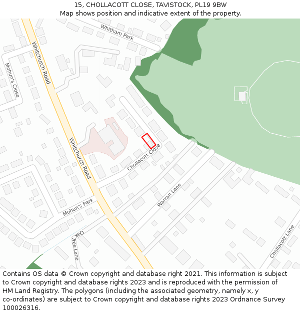 15, CHOLLACOTT CLOSE, TAVISTOCK, PL19 9BW: Location map and indicative extent of plot
