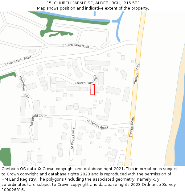 15, CHURCH FARM RISE, ALDEBURGH, IP15 5BF: Location map and indicative extent of plot