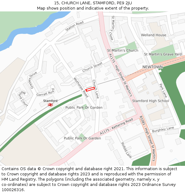 15, CHURCH LANE, STAMFORD, PE9 2JU: Location map and indicative extent of plot