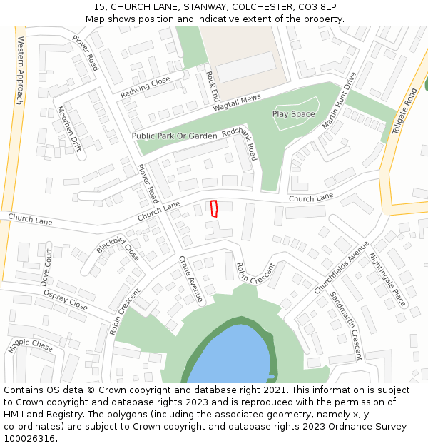 15, CHURCH LANE, STANWAY, COLCHESTER, CO3 8LP: Location map and indicative extent of plot