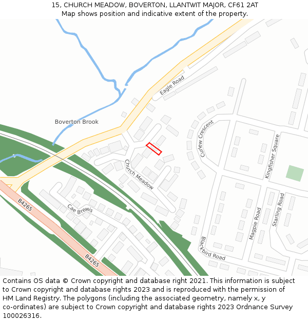 15, CHURCH MEADOW, BOVERTON, LLANTWIT MAJOR, CF61 2AT: Location map and indicative extent of plot