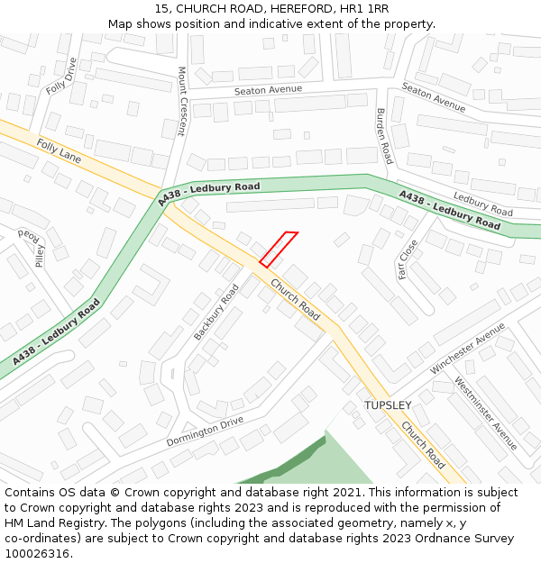 15, CHURCH ROAD, HEREFORD, HR1 1RR: Location map and indicative extent of plot
