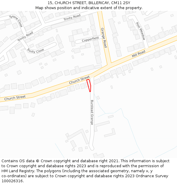 15, CHURCH STREET, BILLERICAY, CM11 2SY: Location map and indicative extent of plot