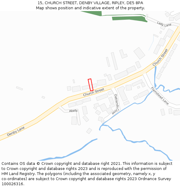 15, CHURCH STREET, DENBY VILLAGE, RIPLEY, DE5 8PA: Location map and indicative extent of plot