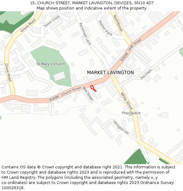 15, CHURCH STREET, MARKET LAVINGTON, DEVIZES, SN10 4DT: Location map and indicative extent of plot