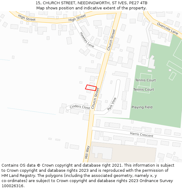 15, CHURCH STREET, NEEDINGWORTH, ST IVES, PE27 4TB: Location map and indicative extent of plot