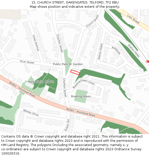 15, CHURCH STREET, OAKENGATES, TELFORD, TF2 6BU: Location map and indicative extent of plot