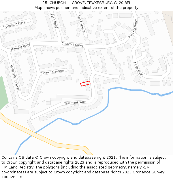 15, CHURCHILL GROVE, TEWKESBURY, GL20 8EL: Location map and indicative extent of plot