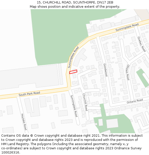 15, CHURCHILL ROAD, SCUNTHORPE, DN17 2EB: Location map and indicative extent of plot